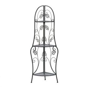 Traditional Iron Corner Bakers Rack 3 Tier Plant Stand Kitchen Dining Shelf