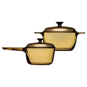 4 Piece Glass Cookware Set with Saucepan Stewpot and Lids