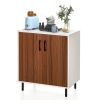 Modern White Brown Wood Dining Sideboard Buffet 2 Door Storage Cabinet