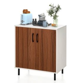 Modern White Brown Wood Dining Sideboard Buffet 2 Door Storage Cabinet