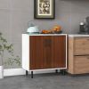 Modern White Brown Wood Dining Sideboard Buffet 2 Door Storage Cabinet