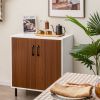 Modern White Brown Wood Dining Sideboard Buffet 2 Door Storage Cabinet