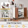 Modern White Brown Wood Dining Sideboard Buffet 2 Door Storage Cabinet