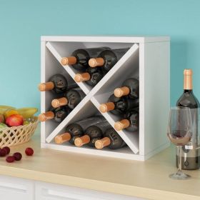 Stackable 12 Bottle Wine Rack in White Wood Finish