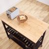 Dark Brown Kitchen Island Cart w/ Wood Top 2 Shelves Drawer and Locking Wheels
